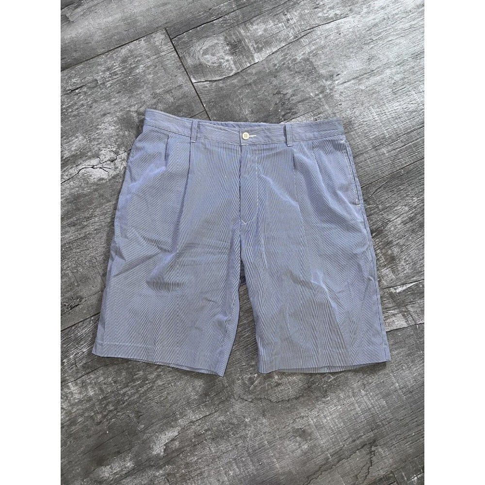 LINCS By David Chu Men’s Blue Stripe Shorts Size 38 Front Pleated Cotton